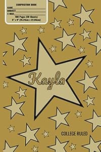 Kayla Monogram Composition Book, Gold Stars Pattern Matte Cover, College Ruled Pages: 6x9 Inches, 100 Pages, Personalized and Perfect for Class, Work, Journaling, Recipes, Notes