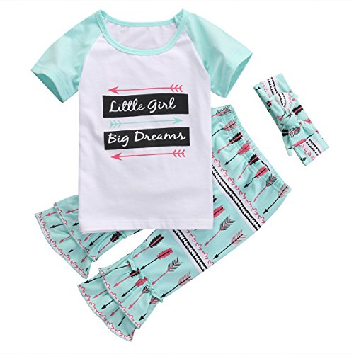 Kids Little Girl Big Dreams Short Sleeve T-shirt and Arrows Capri Ruffle Pants Outfit