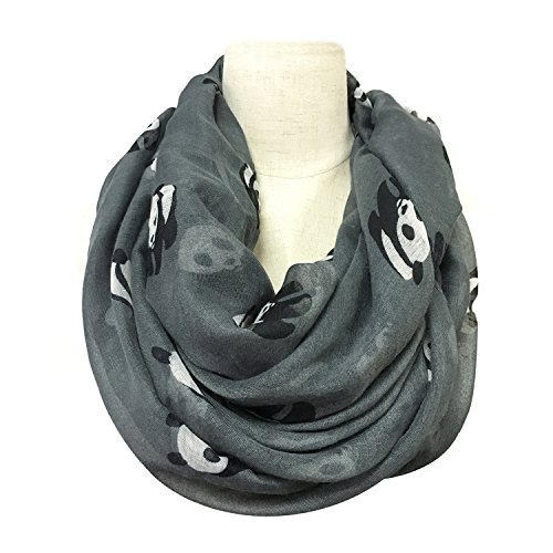 LIVEBOX Women's Fashionable Animal Kungfu Panda Print Premium Lightweight Infinity Shawl Warp (Grey)