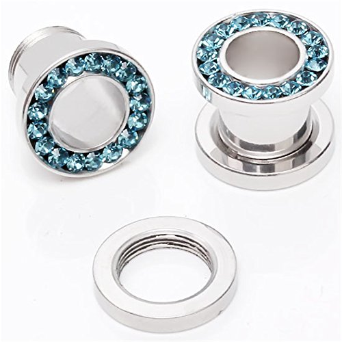 PiercingJ Punk Rhinestone Crystal Screw Tunnels Ear Expander Stretch Plugs Pierc...