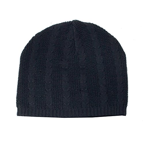 Classic Cable Knit Beanie Cap, Thin Cotton Winter Hat in Black, Brown and Gray