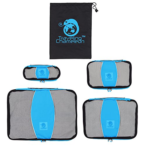 Travel Packing Cubes Set - 4 Mesh Luggage Organizers and Shoe Bag Accessory