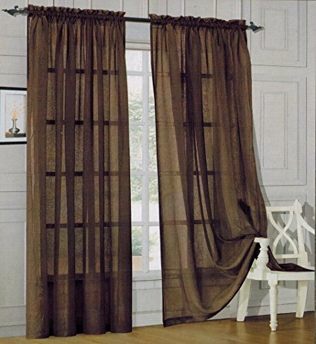 Elegant Comfort® 2 Piece Solid SHEER PANEL with ROD POCKET - Window Curtain 60-inch width X 84-inch Length - Chocolate