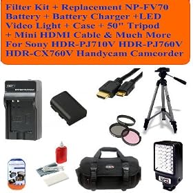 Deluxe Package Includes- Filter Kit + 16gb Sd Memory Card + Replacement Np-fv100 Battery + Battery Charger + Video Light + Case + 57 Tripod + Mini Hdmi Cable & Much More for Sony Hdr-pj710v Hdr-pj760v Hdr-cx760v Handycam Camcorder