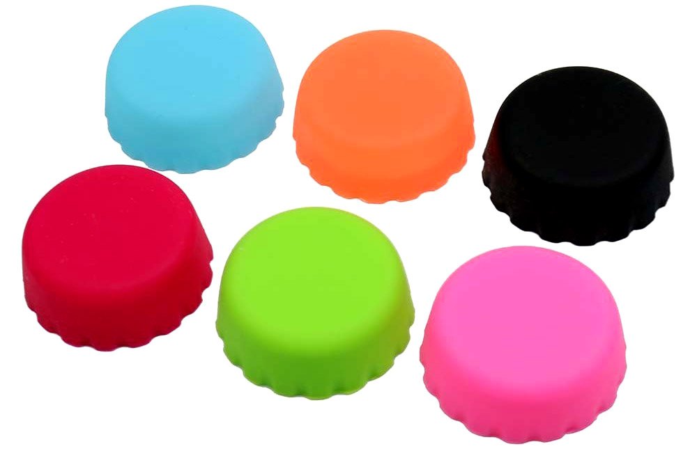 

Aadore 6pc BEER BOTTLE CAPS. REUSABLE FOOD GRADE SILICONE BEER WINE SAVER BOTTLE SEALER CAPS LIDS. DISWASHER AND FREEZER SAFE.