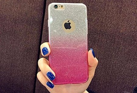 FONOVO Gradient Glitter Skin Soft Silicone Slim Back Cover Case for Apple iPhone 6S Plus & 6 Plus, Pink Color