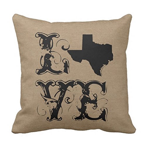 Love Texas State Linen Rustic Chic Burlap Vintage Throw Pillow Case