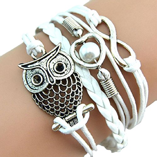 Susenstone® Fashion Women Lovely Infinity Owl Pearl Multilayer Charm Leather Bracelets