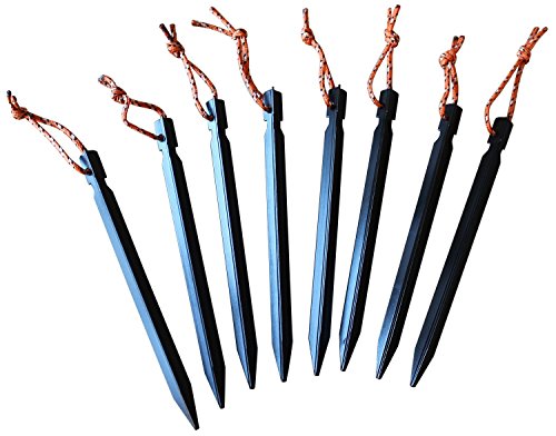 Tent Stakes Ultralight Aluminum Camping Hiking Peg with Reflective Pull Cords & Pouch Tri Cone - Y Beam Design, 8 Pack - Ocra