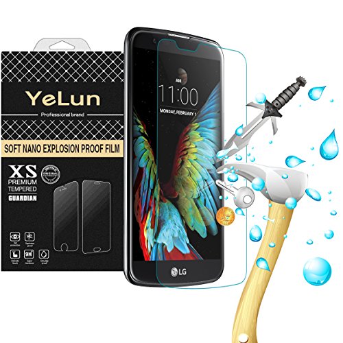 LG K10 Screen Protector,YELUN Tempered Glass Screen Protector with [2.5D Round Edge] [9H Hardness][Scratch-Resistant]0.26mm thinnest Nano film Product warranty for LG K10