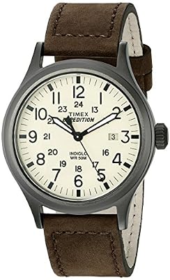 Timex - T49963 - Expédition Scout - Montre Homme - Quartz Analogique - Cadran Beige - Bracelet Cuir Marron