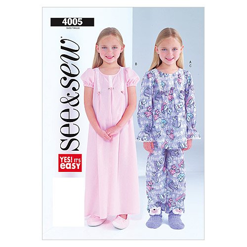 Butterick Patterns B4005 Children's/Girls' Nightgown, Top and Pants, Size B (6-7-8)