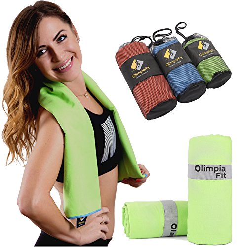 OlimpiaFit - Sports Towel, Fitness Towel - Packs Small - Light Weight - Absorbent - Quick Dry - Small, Large, Oversized - Best Microfiber Travel, Camping, Beach Towel - Carry Bag - Ebook - Guarantee
