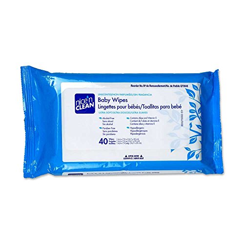 

Nice 'N Clean Baby Wipes with Aloe, Travel Pak, Unscented, Hypoallergenic, 40 Wipes