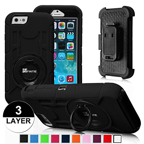 iPhone 6 Plus Case - Fintie Commander Series Three Layer Hard Shell Cover Holster with Built-in Rotating Stand and Belt Swivel Clip for Apple iPhone 6 Plus (5.5), Black