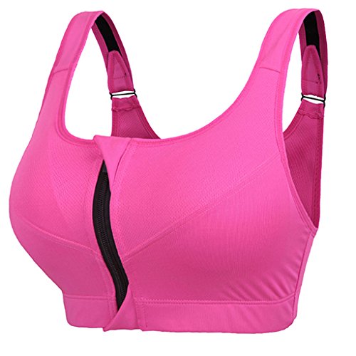 Beepeak Women's High Support Push Up Zip Front Close Padded Sports Bra