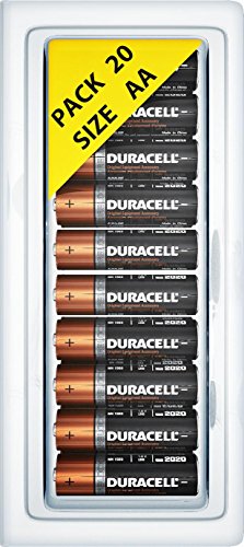 20 Pack of Duracell AA Alkaline MN1500 Duralock Batteries + FREE Plastic Storage Battery Clamshell Blister Case