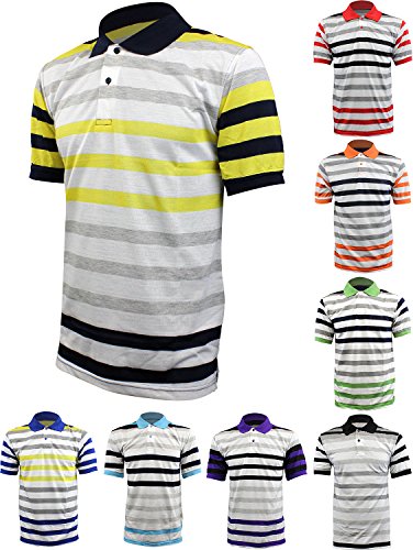 Enimay Men's Striped Athletic Polo Collared Casual Short Sleeve Shirt Tennis Golf