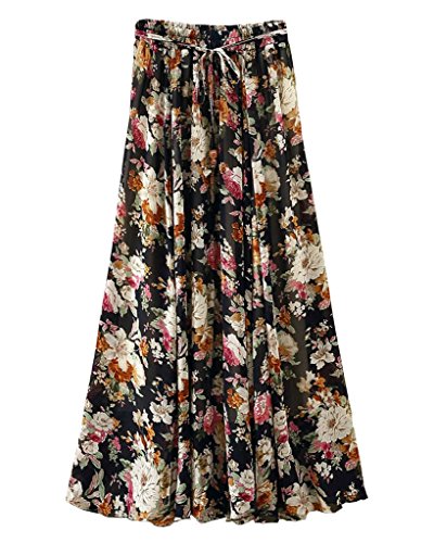 Ouye Women's Summer Pleated Chiffon Maxi Skirt