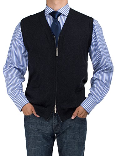 Bianco B Men's Full Zip Cotton Sweater Vest Relaxed Fit