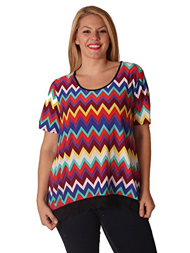 Plus Size Women's Short Sleeve TUNIC with Lace Detail Hem