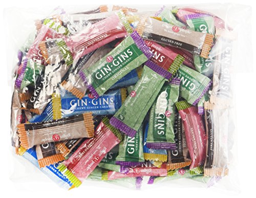 The Ginger People Gin Gins Chewy Ginger Candy 4-Flavor Variety: One 2 lb Assorted Bag of Original, Peanut, Hot Coffee, and Spicy Apple in a BlackTie Box