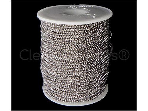 CleverDelights Ball Chain Spool - 330 Feet - 1.5mm Ball (Small) - Antique Silver (Platinum) Color - Bulk