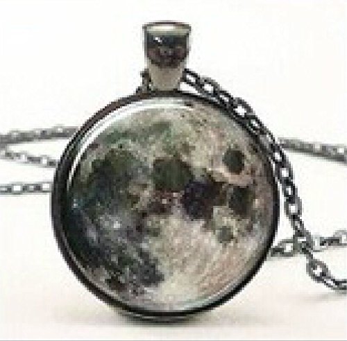 Full Moon Necklace, Space Picture Pendant, Galaxy
