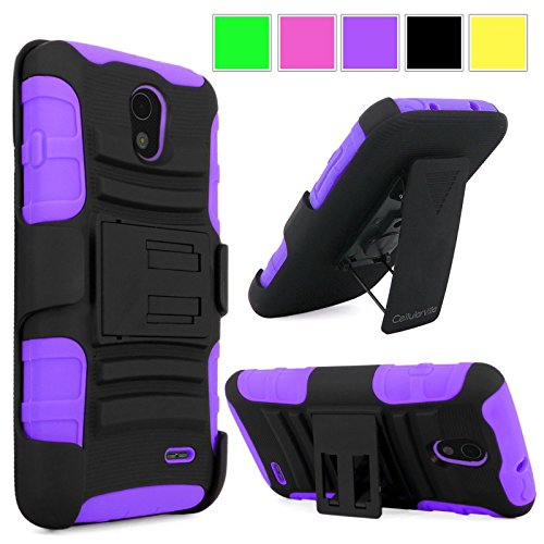 Cellularvilla Lg Lucid 3 VS876 Purple Black Prime Series Hard Soft Dual Layer Holster Case KickStand with Locking Belt Swivel Clip Cover Protector