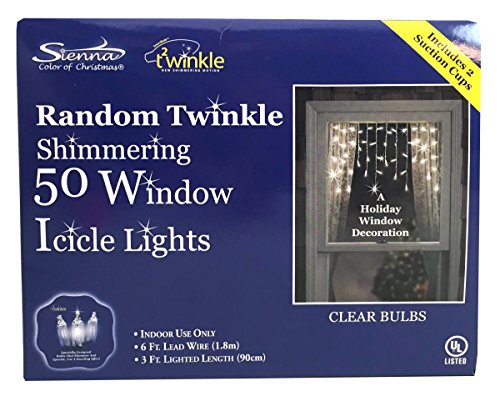 Random Twinkle Window Icicle Light Set, 50 Clear Lights, Indoor Use Only