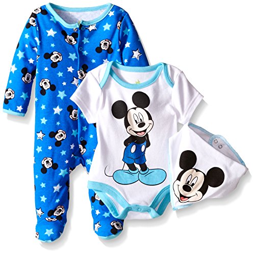 Disney Baby Mickey Mouse 3 Pc Footie, Bib, and Bodysuitset, Multi/Blue, 6/9 Months