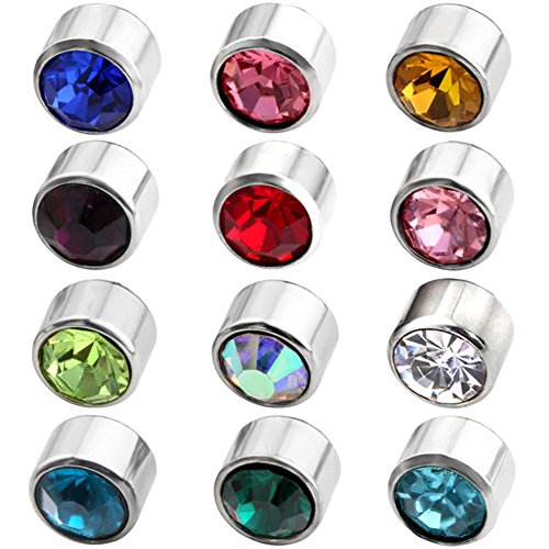 JOVIVI® Stainless Steel 6mm Ear piercing Earrings studs 12 pairs Mixed Colors White Metal