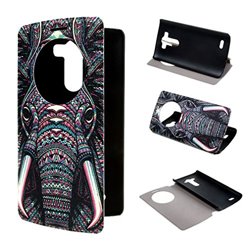 LG G3 Case , ivencase View Window Painting Art Tribal Elephants Style Design PU Leather Flip Stand Case Cover For LG G3 + One 
