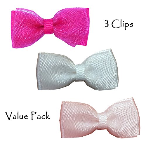 TruStay Clip - Organza baby hair bows - Best No Slip Barrette for Fine Hair (Pack 4: Hot pink/White/Pink)
