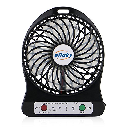 efluky 3 Speeds Portable mini Fan 18650 Rechargeable Battery or Electric-Powered with LED Light Table Fan Via USB Port to Laptop Computer External Battery packs and to Adapter for Wall charger,Cooling Fan for Home and Office,Indoor and Outdoor Activities As Camping, Hiking, Cycling, Backpacking,Climbing, Boating, Travel, Picnic (Black)