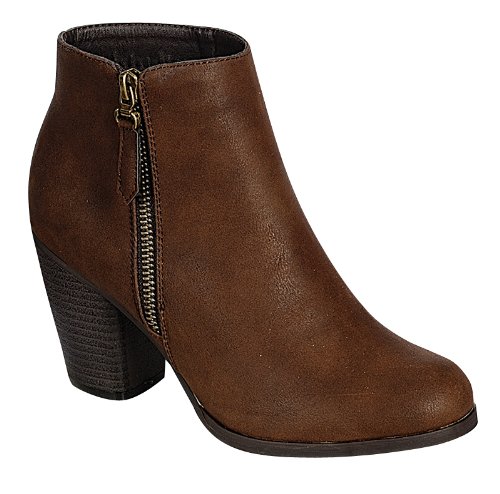 Reneeze BABA-02 Stacked Heel Zipper Ankle booties-BROWN