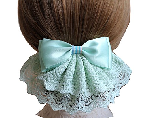 Korean Style Elegent Lace Bow Bowknot Pearl Mesh Elastic Snood Net Hairnets Barrette Hair Clip Accessories Decor Bun Cover Pink , Two ways to wear
