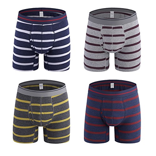 Dardugo Men's Stripe Cotton Boxer Briefs Underwear with Open Fly