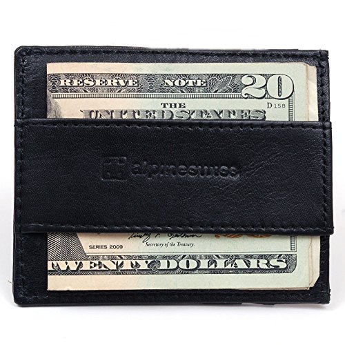 Alpine Swiss Men's Leather RFID Blocking Cash Strap Minimalist Wallet Money Clip