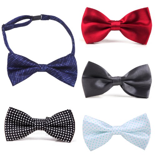 HDE Men's Wedding Party 5-Pack of Solid Color Formal Adjustable Pre-Tied Bow Tie
