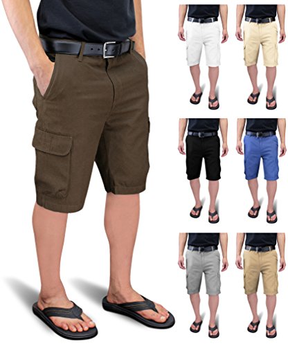 Enimay Men's Cargo Shorts Flat Front Clean Tailored Cotton Bottoms Button Zipper
