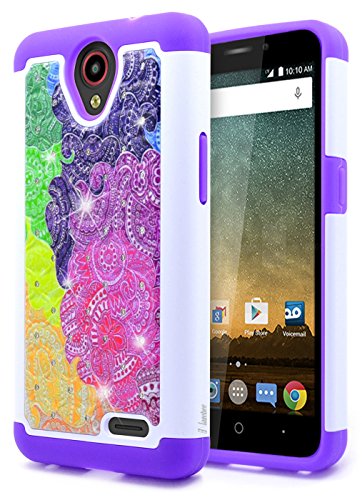 ZTE Maven 2 Case, ZTE Sonata 3 Case, ZTE Prestige Case, ZTE Avid Plus Case, NageBee - Soft Silicone Cover with Studded Rhinestone Bling Design Hybrid Protective Armor Case (Rainbow)