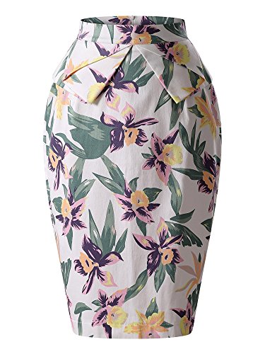 KIRA Women's Vintage Cotton Floral Pencil Skirt