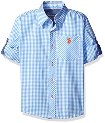 U.S. Polo Assn. Little Boys' Long Sleeve Single Pocket Sport Shirt, Blue Coast Plaid, 5/6