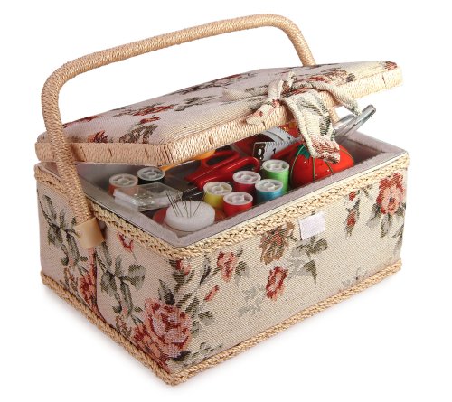 

Classic Fabric Floral Design Sewing Basket with Sewing Kit Accessories