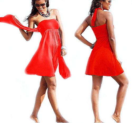 Dong Dian Women's Stretchy Halter Bandeau Bikini Cover up Beach Dress