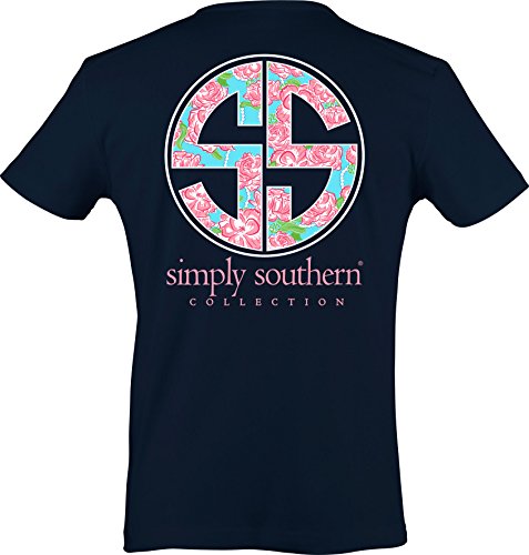 Simply Southern Tees Short Sleeve Preppy Navy Shirt with Rose Logo