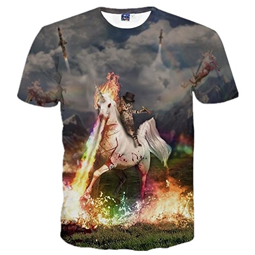 1911NCメンズ 3Dプリント ヒップホップ おもしろ おしゃれ ファッション ロック スタイル 猫 馬 宇宙人柄 Tシャツ 半袖 夏