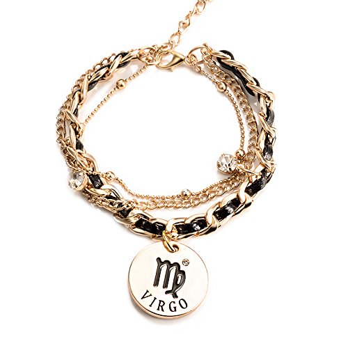 Jewelry Womens Link Bracelet, Constellation Zodiac Sign Logo Charms, Adjustable Size Bangle