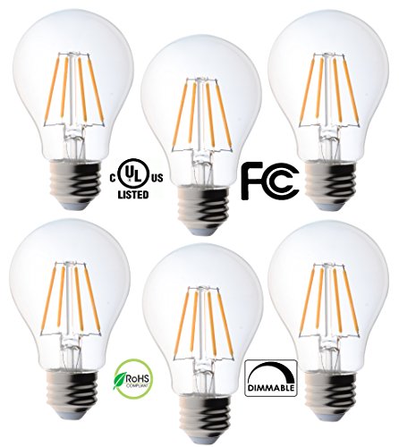 Bioluz LED Dimmable Filament A19 4.5w = 40 Watt Equivalent Soft White (2700K) Light Bulb 6-Pack UL Listed